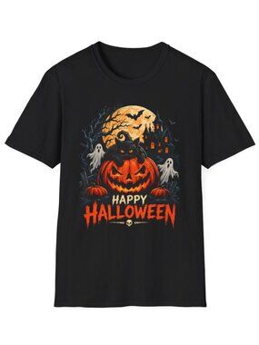 Happy Halloween Pumpkin Cat Ghost T-Shirt